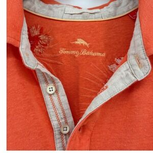 Tommy Bahama Mens Orange Linen Cotton Blend Short Sleeve Polo Shirt Large